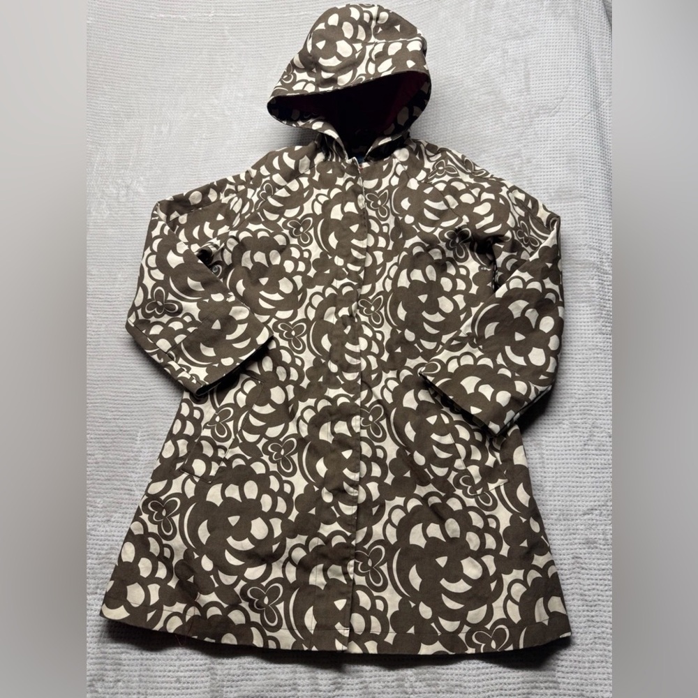 Boden Rainy Day Mac Coat Women Size 12  Coat Cotton Lined Brown And White Floral